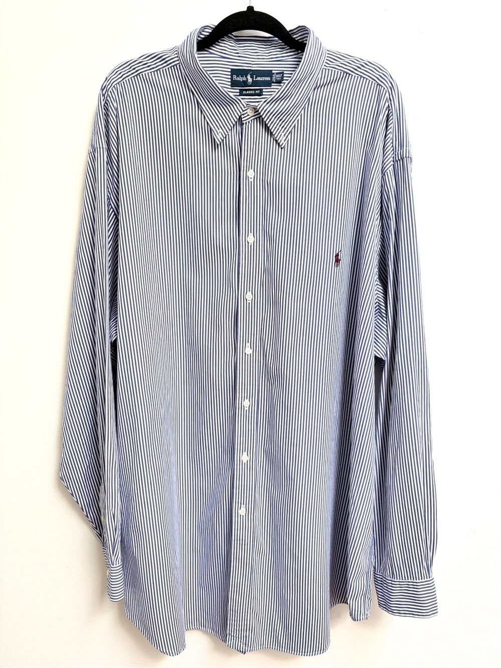 Ralph Lauren Classic Fit Navy and White Pinstripe Cotton Button-Up Shirt Sz 3XL